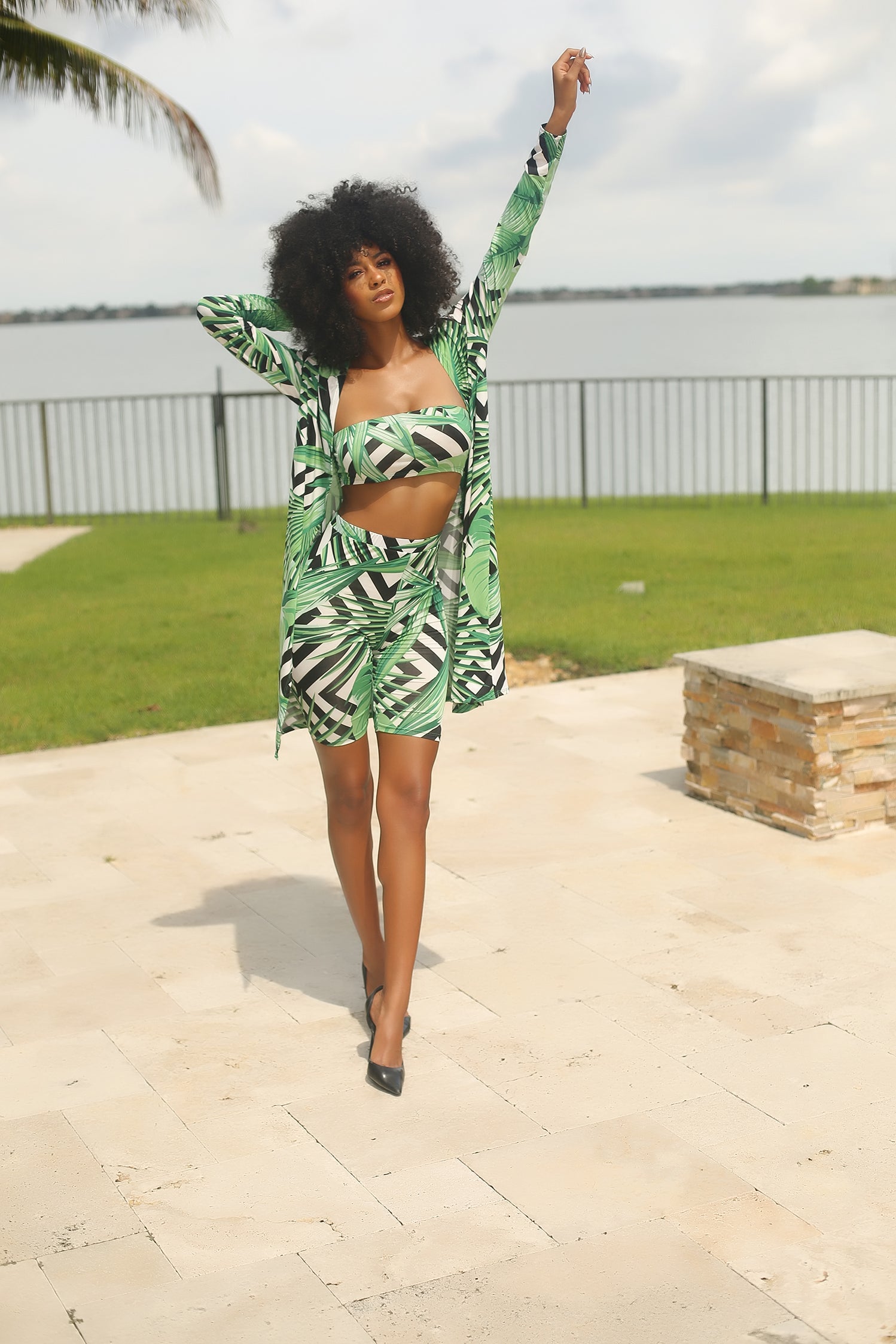 Palm Tree Paradise Cardigan Shorts Set Palm Tree Paradise Cardigan Shorts Set - Semai House Of fashion
