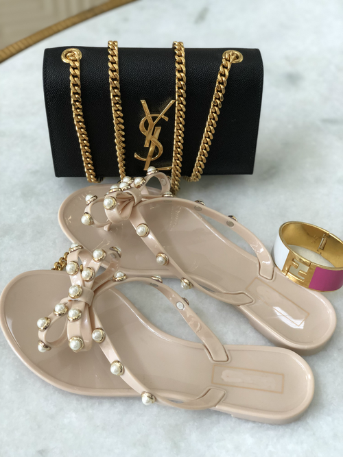 Pearl Studded Flat Sandals - Nude - Semai House Of fashion