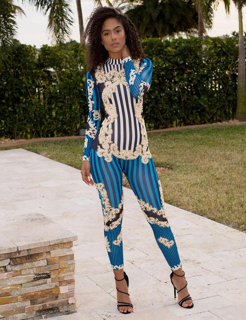 Alena - Pearly Striped Long Sleeve Jumpsuit