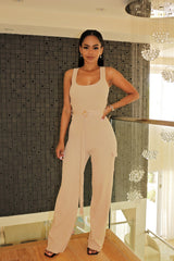 Knit Self Tie Strap Jumpsuit Tan - Semai House Of fashion