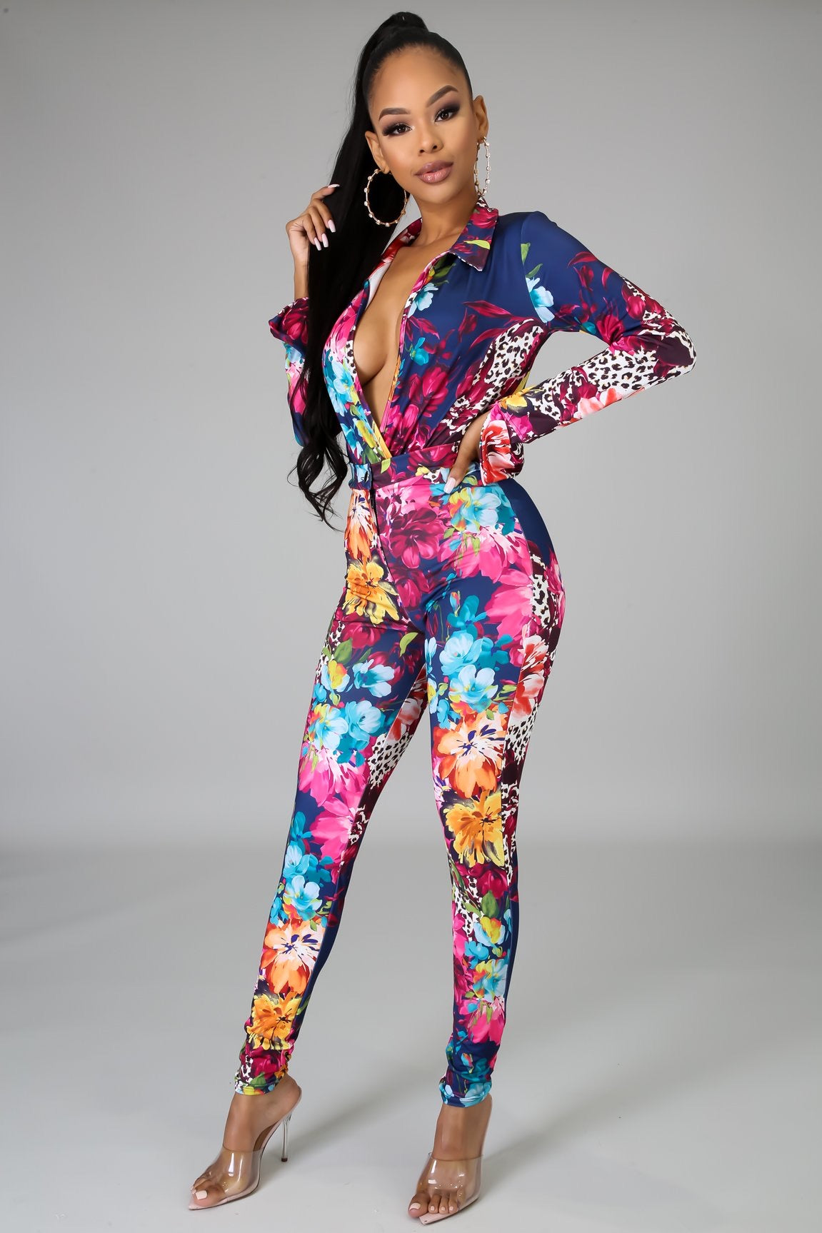 Colorful Two Piece Bodysuit Pants Set - Semai House Of fashion