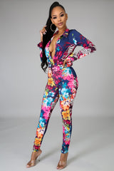Colorful Two Piece Bodysuit Pants Set - Semai House Of fashion
