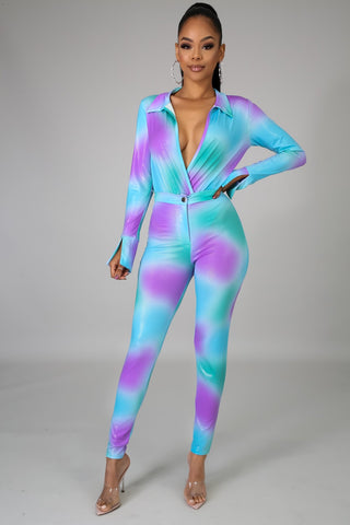 Colorful Two Piece Bodysuit Pants Set