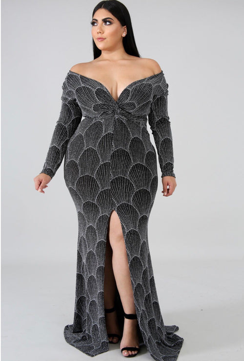 Glitter Long Sleeve Plus Size Dress - Semai House Of fashion