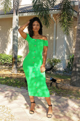 Spring Fine Midi Dress-Green - Semai House Of fashion