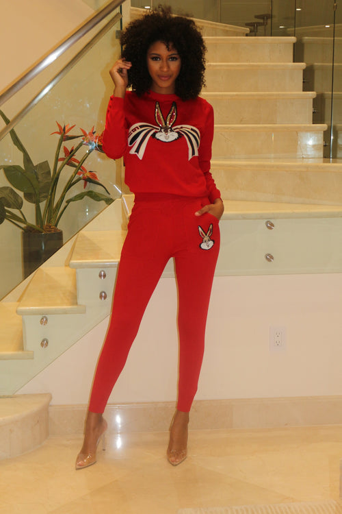 Sweater Pant Set- Red
