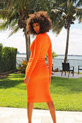 Brighten Your Day Long Sleeve Midi Dress --Orange - Semai House Of fashion