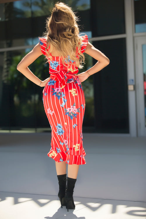 Chantel - Feeling Glam Ruffled Skirt Set - Red - Semai House Of fashion