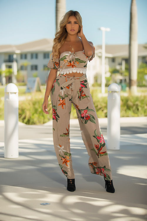Copy of Adriel - Floral Prints and Stripes Pant Set