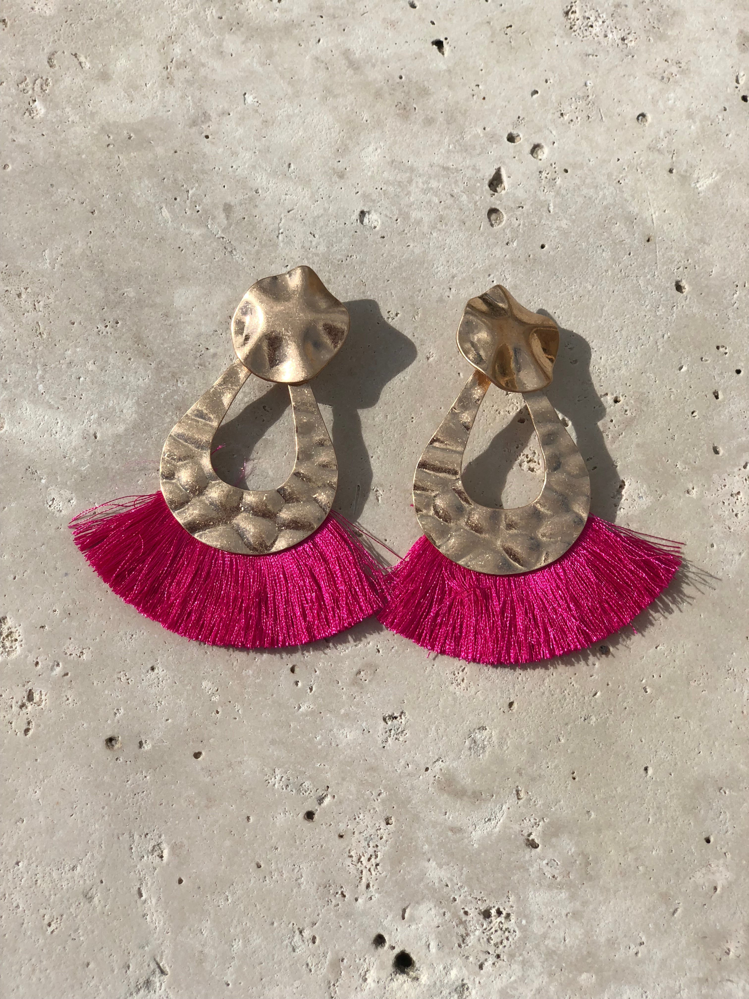 Gold Tassel Around Earrings - Fuchsia - Semai House Of fashion