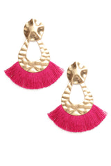 Gold Tassel Around Earrings - Fuchsia - Semai House Of fashion