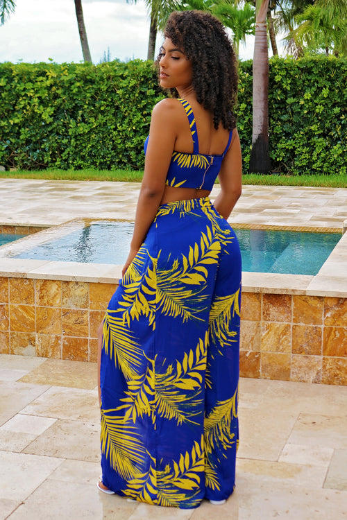 High Expectations Pant Set - Royal/Yellow - Semai House Of fashion