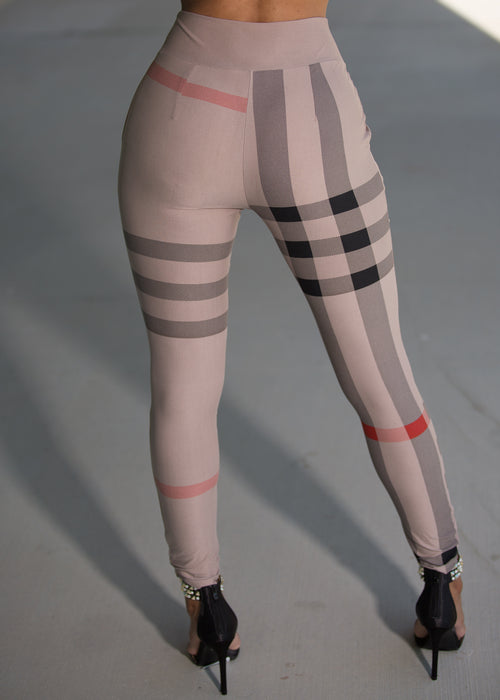 Taira - High Waisted Plaid Pants - Mauve - Semai House Of fashion