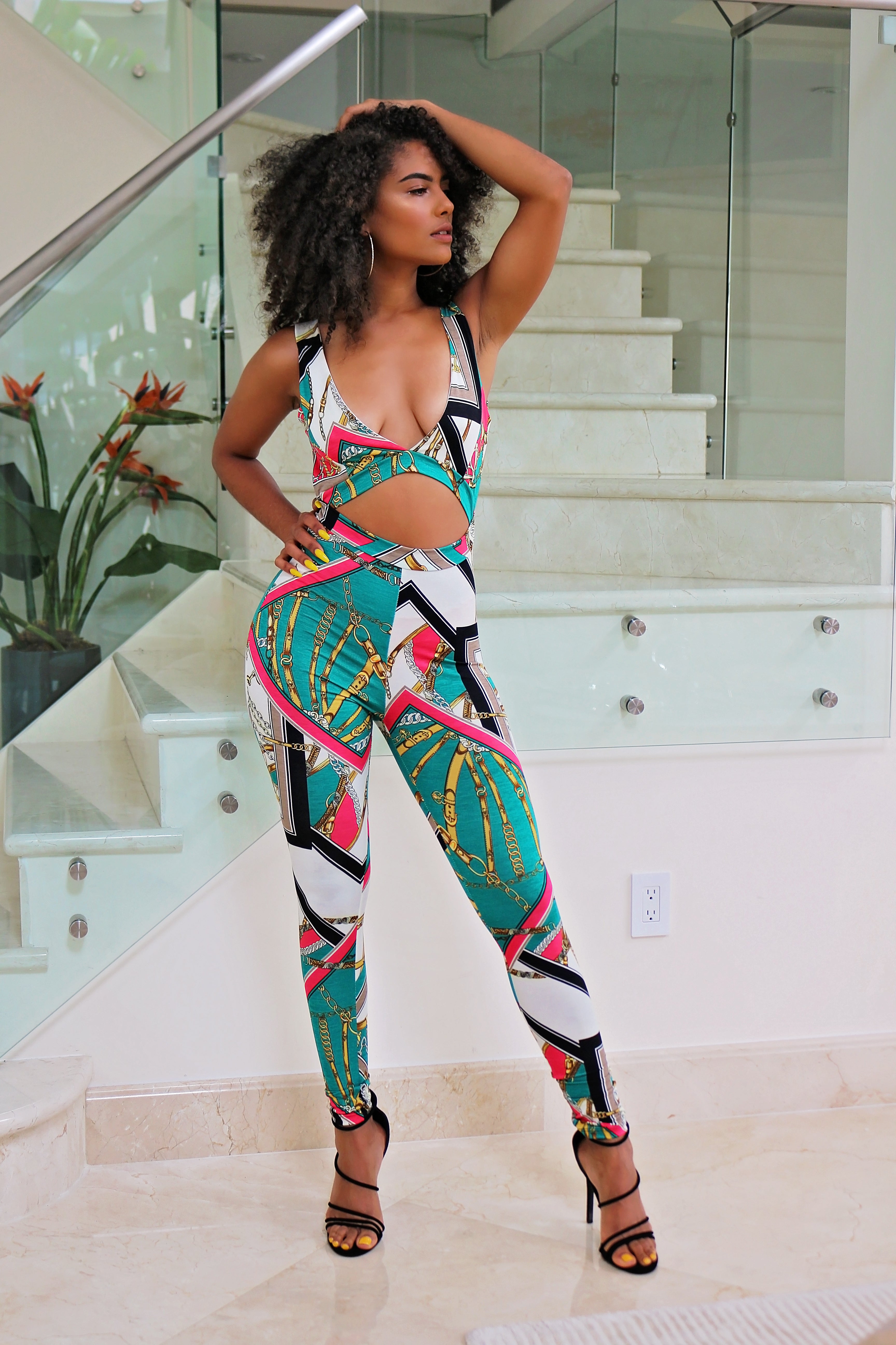 I'm Definitely Impressed Chain Print Jumpsuit - Multi - Semai House Of fashion