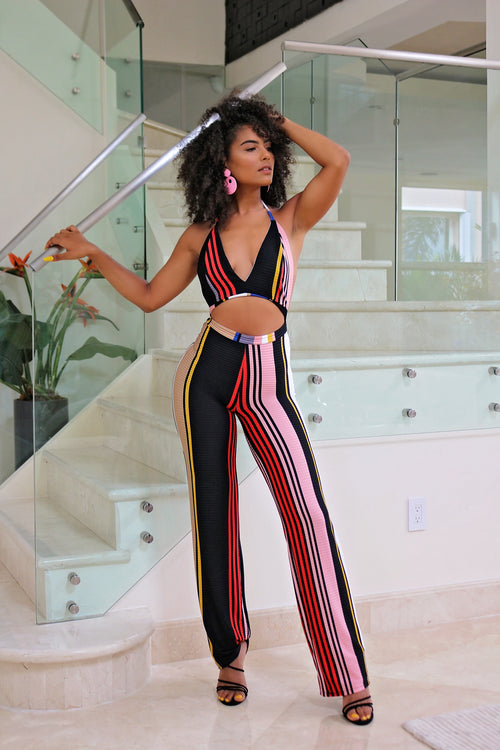 I'm Definitely Impressed Striped Jumpsuit - Pink/Multi