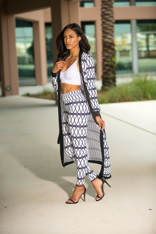 Lulu - Long Cardigan Pant Set - White - Semai House Of fashion