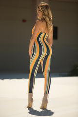 Erin - Long Line Stripe Jumpsuit - Mustard/Multi - Semai House Of fashion