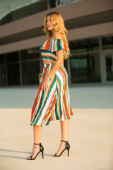Eliza - Long Line Stripe Skirt Set - Semai House Of fashion