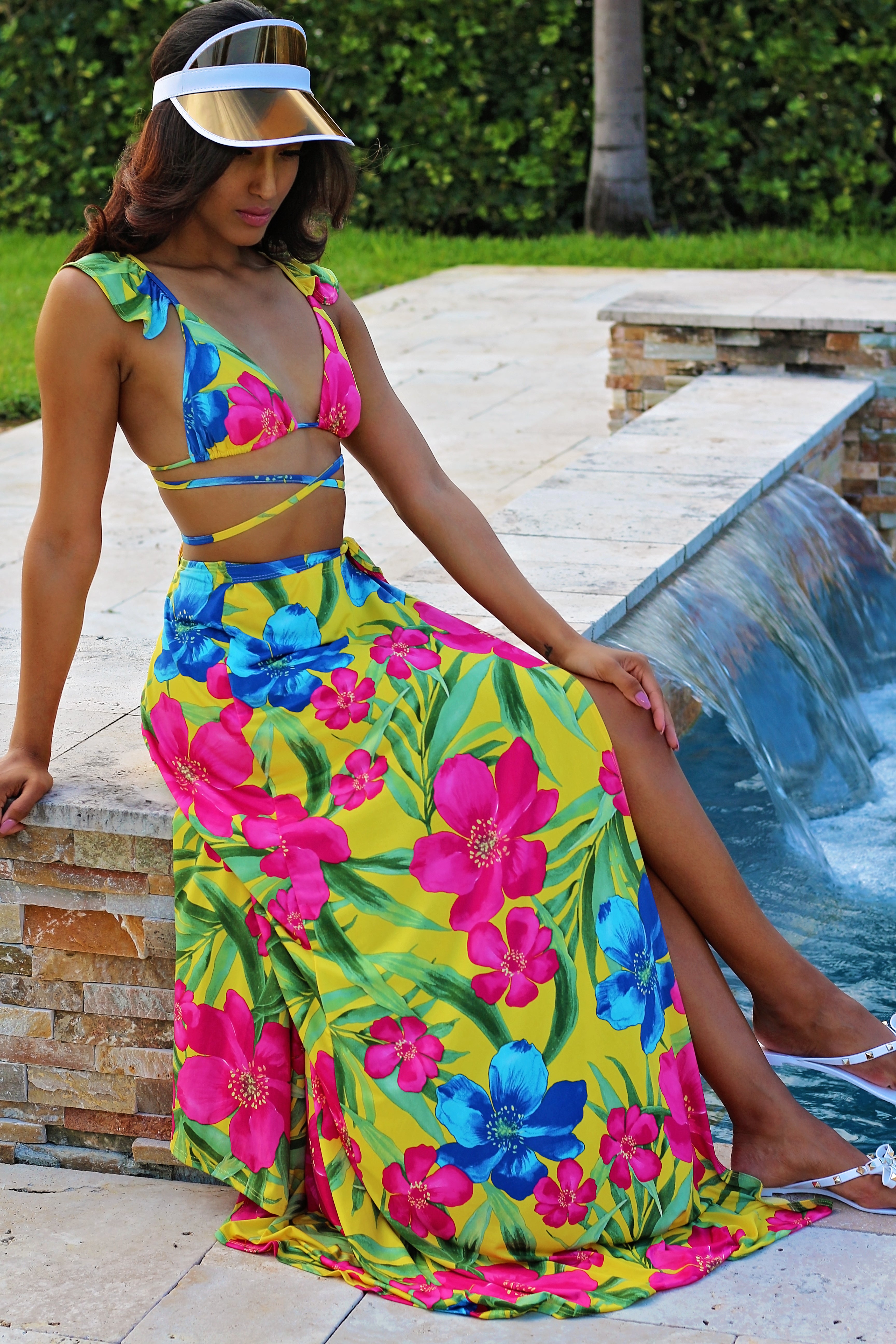 More Love Tropical Floral Bikini Skirt Set - Multi - Semai House Of fashion