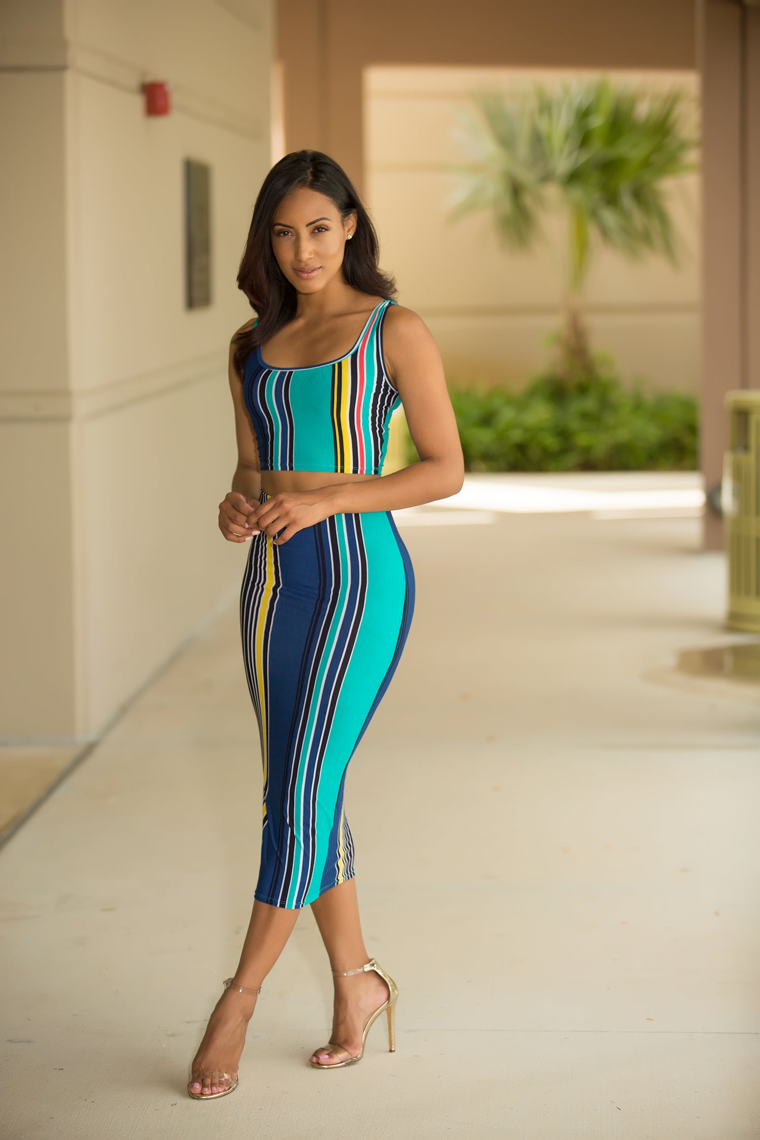 Haley - Multi Stripe Skirt Set - Semai House Of fashion