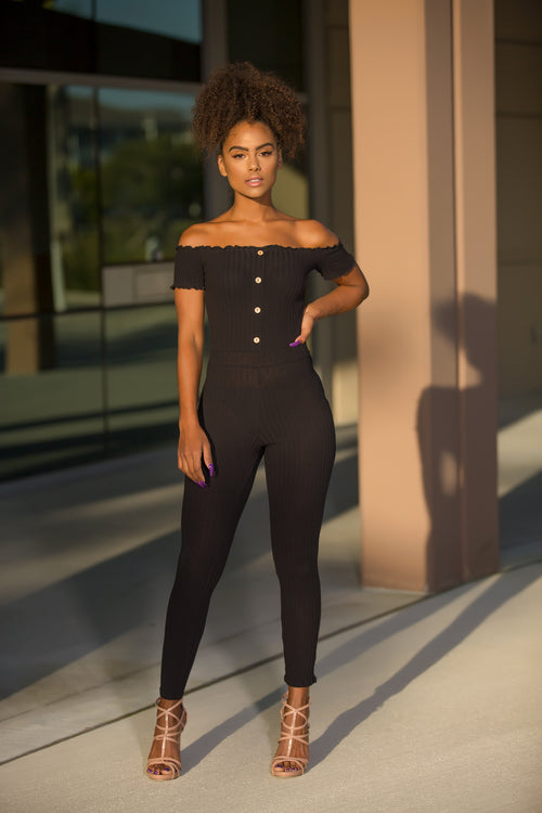 Selene - Off Shoulder Petite Jumpsuit - Black