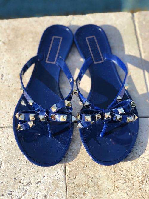 Rock Studded Flat Sandals - Blue - Semai House Of fashion