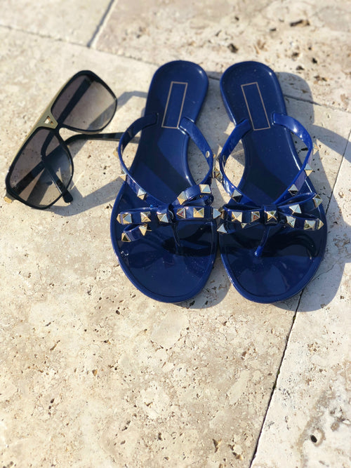 Rock Studded Flat Sandals - Blue