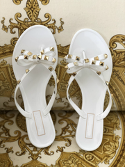 Rock Studded Flat Sandals - White - Semai House Of fashion