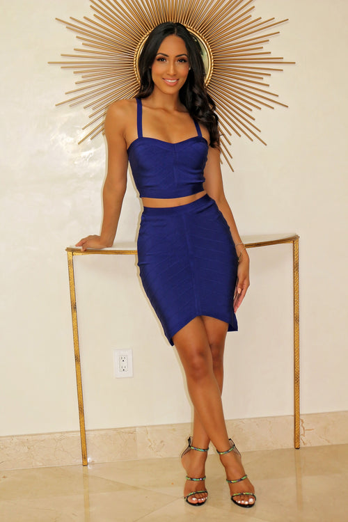 Royal Blue Bodycon Mini Skirt Set