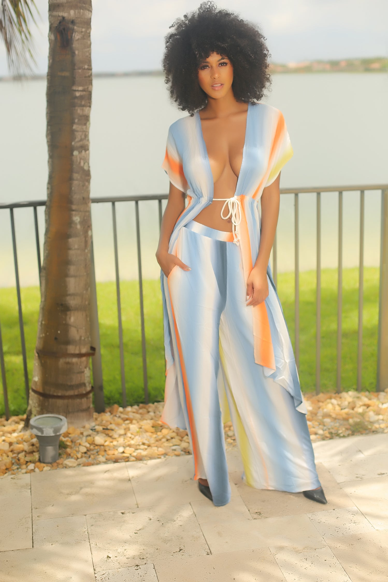See The Sunset Colorful Pant Set - Blue/Multi - Semai House Of fashion