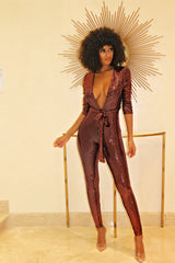 Shine Brighter Jumpsuit- Brown - Semai House Of fashion
