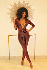 Shine Brighter Jumpsuit- Brown - Semai House Of fashion