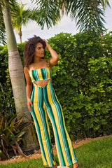 Sofie - Striped Overall Set - Yellow/Multi - Semai House Of fashion