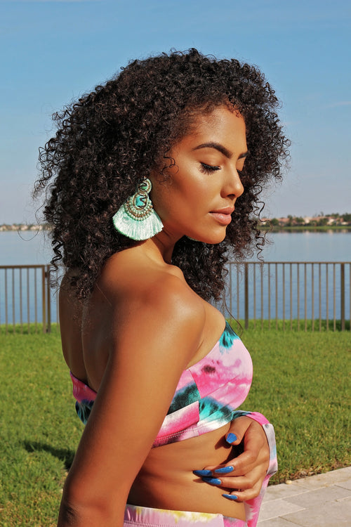 Tassel Around Earrings - Aqua