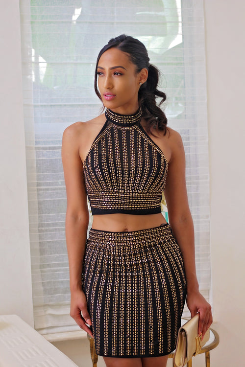 Tiara - Crystal Pop Skirt Set - Black/Gold