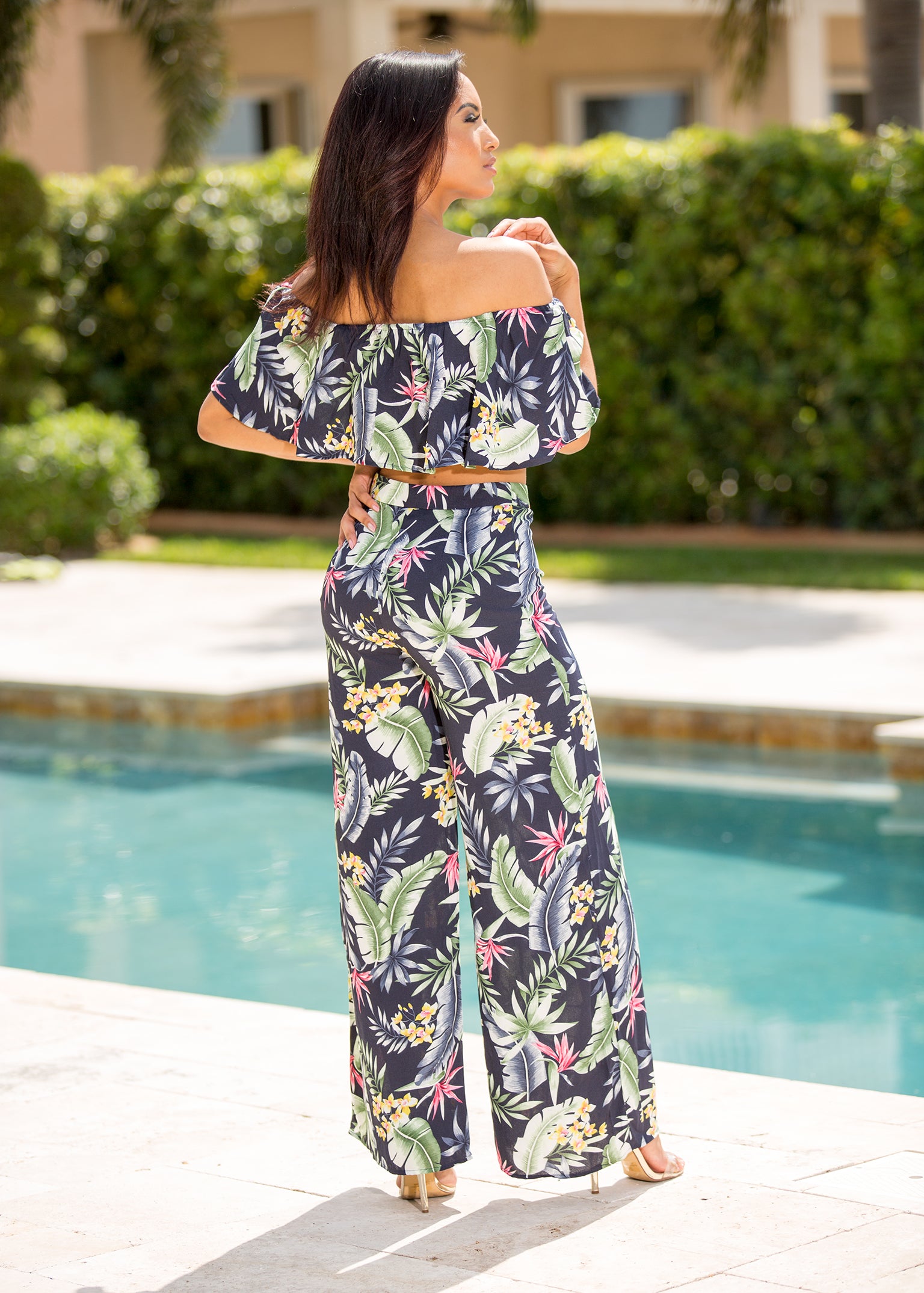 Junie - Tropical Emotions Floral Pant Set Green - Semai House Of fashion