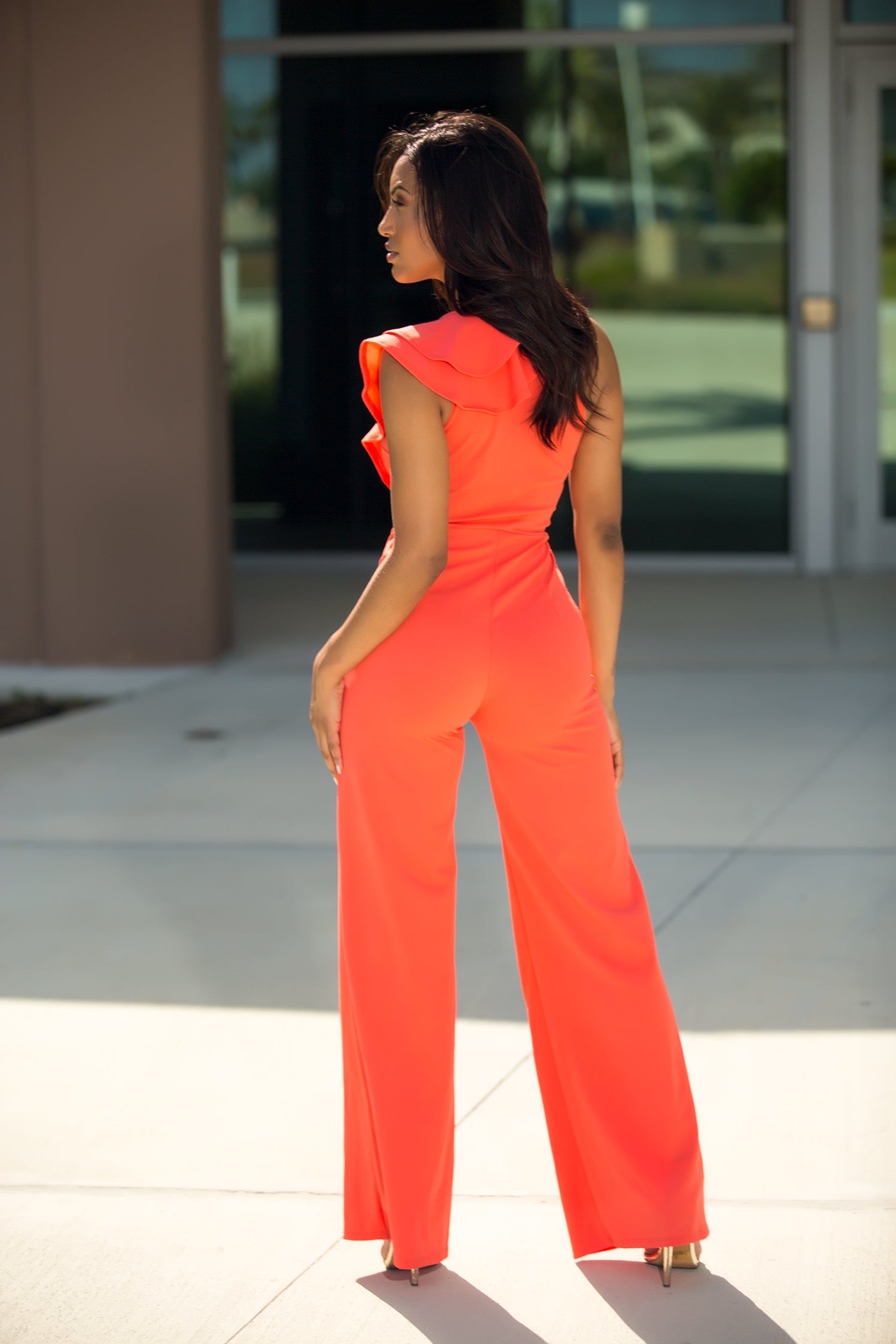 Coral Jumpsuit Strike A Pose Wide Leg Coral Jumpsuit Shop Semai