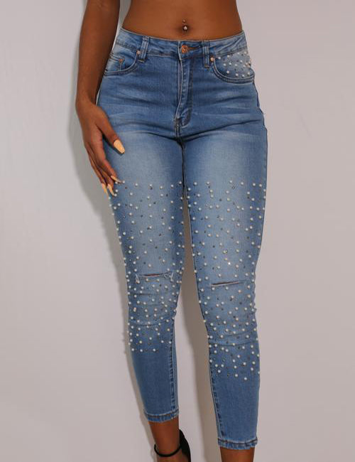 Mira - Pearly Skinny Jeans Medium Denim