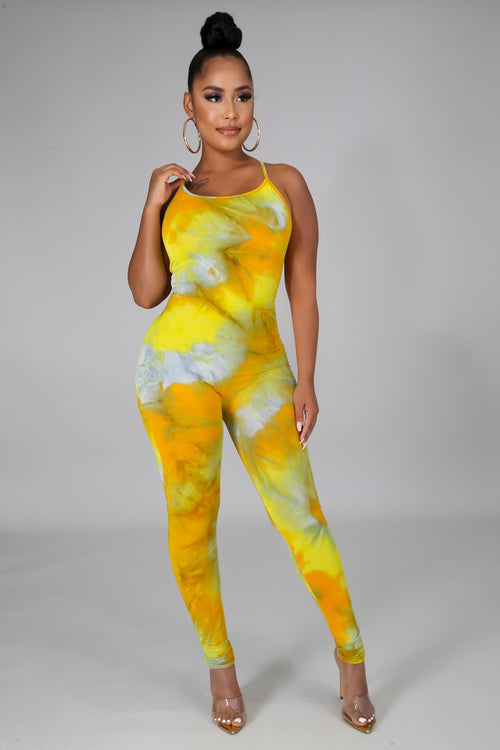 Stretchy Tie Dye Jumpsuit- YELLOW MANGO - Semai House Of fashion