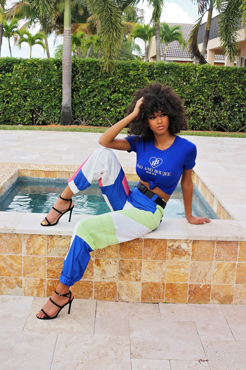 Sporty Buckle Up Pants- Blue - Semai House Of fashion