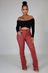 Plaid Pants - coral - Semai House Of fashion