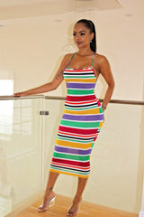 Striped Down Pretty colorful Dress - Semai House Of fashion