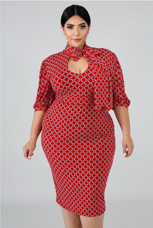 Kris Hot Red Plus size Mini Dress