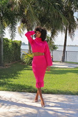 Knitted Sweater Skirt Set- Fuschia - Semai House Of fashion