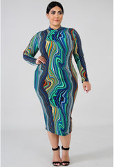 Eyes On Me Royal- Midi Plus Dress - Semai House Of fashion