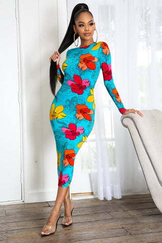 Brighten Your Day Long Sleeve Midi Dress --Orange