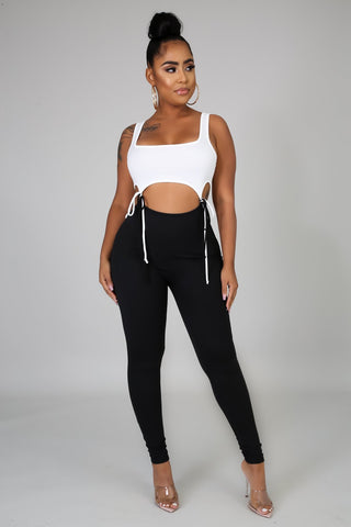 Crop Top self tie skirt set- black and white