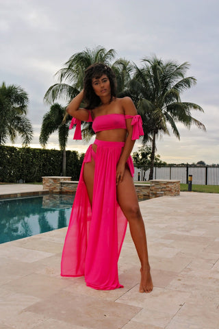 Bikin With A Sheer Coverup- Pink