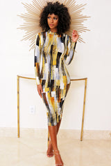 Long Sleeve Block Dress - Semai House Of fashion