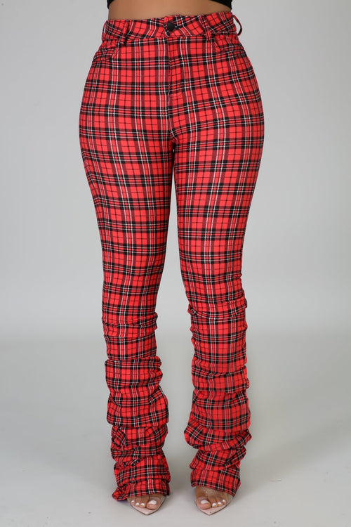 Plaid Pants - coral - Semai House Of fashion